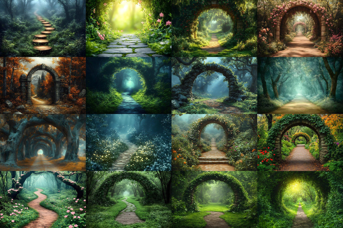 Enchanted Forest Backdrops for Photography ��������� Magical Digital Portraits Backgrounds, Magic Woodland, Lush Green Tree & Floral Backdrops