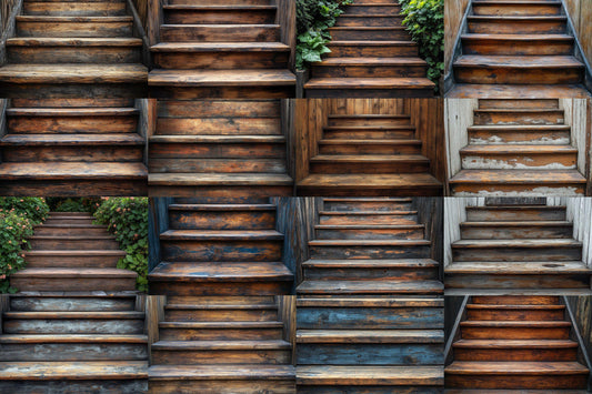 Rustic Wooden Stairs Digital Backdrops - Photography Backgrounds - Stairway Overlays - Interior Photo Scenes