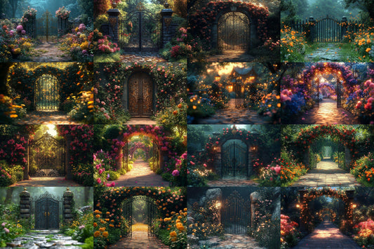 Fairy Garden Gate Backdrop: Enchanted Forest Photos, Magical Secret Garden Entrances, Woodland Portal Digital Backdrops, Maternity Backdrops