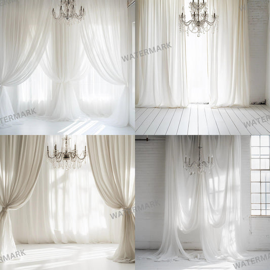 White Curtain Backdrop Collection - 8 Elegant Textured Surfaces for Photography, Digital Art, and Home Decor