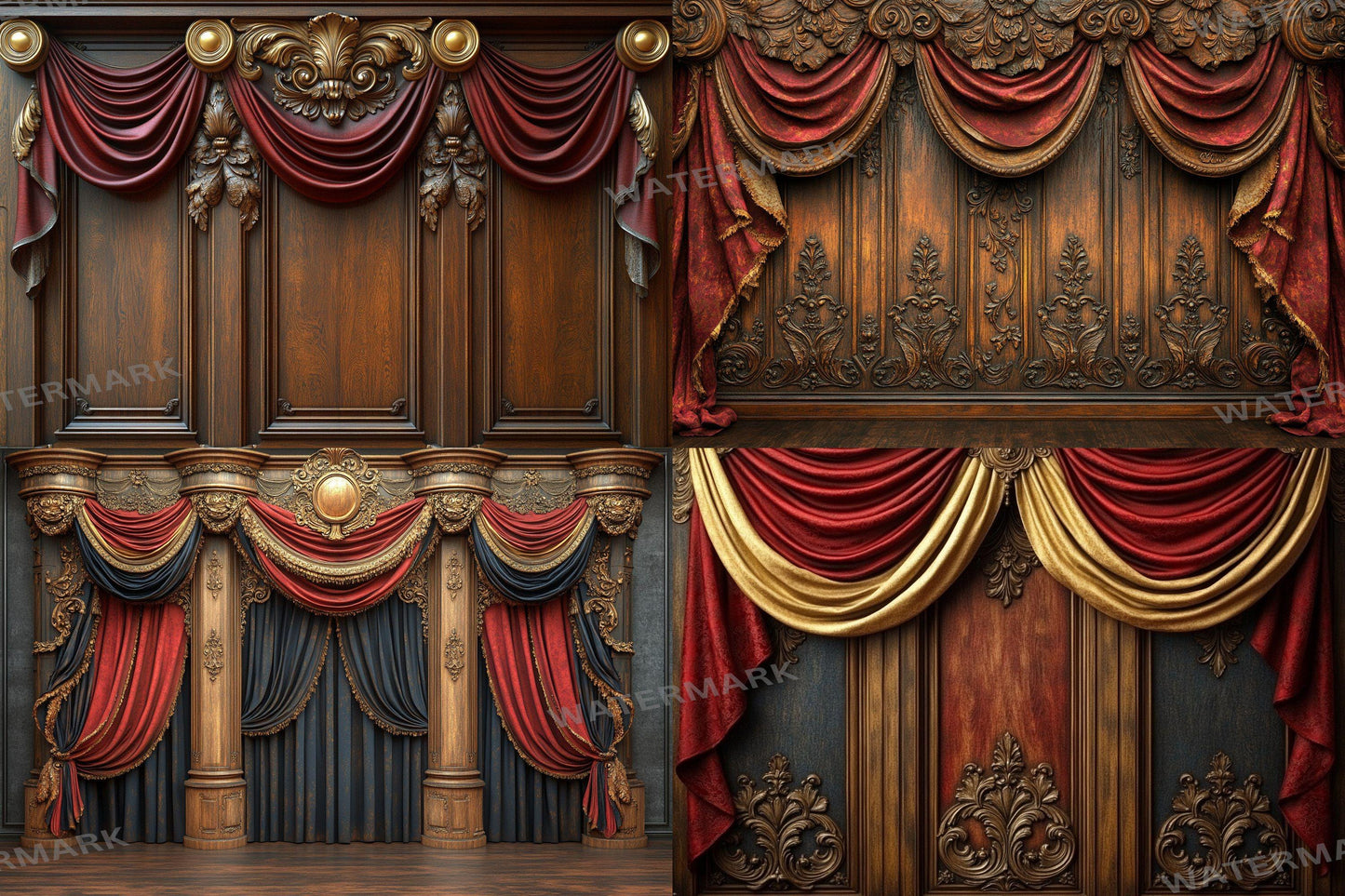 Antique Carved Panels Digital Backdrops - 3High-Resolution PNGs 00x00px for Photography - Commercial Use Allowed