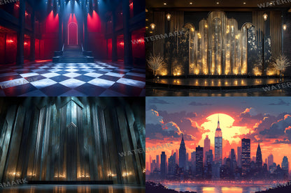 Art Deco Skyscraper Photography Backdrops | Digital Studio Wedding Backgrounds | Maternity Master Overlay Set Backdrops, Backgrounds