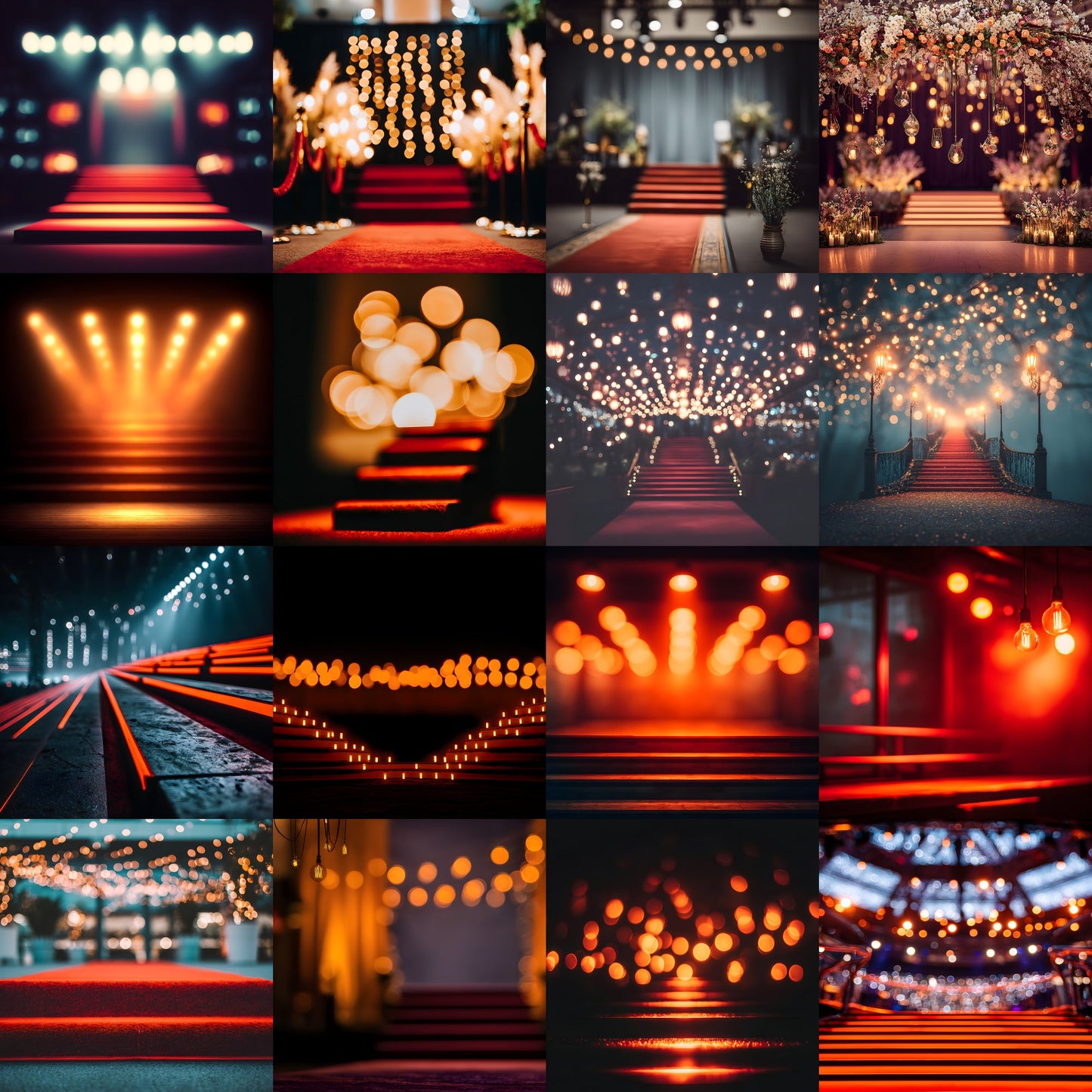 Empty Stage Red Stairs Lights Digital Backdrop, Photography Background, Theater Stage Photo Prop, Square Format, Dramatic Scene, High Resolution Image