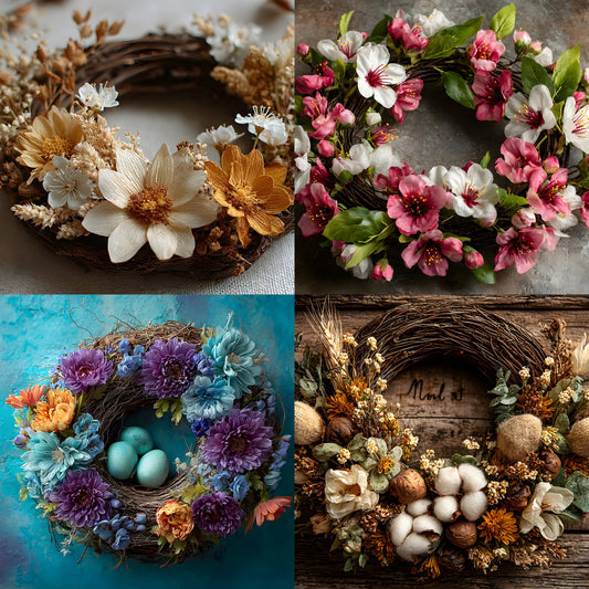 Newborn Digital Backdrop Floral Wreath, Baby Photography Background, Flower Circle Prop, Photo Overlay, Infant Composite Art, Girl Boy