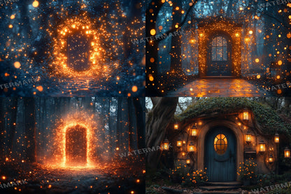 Fairy Lanterns Backdrops | Magical Night Scenes, Glowing Lights | Mystical Fantasy Forest Backgrounds - Photography & Digital Backdrops
