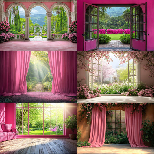 Royal Pink Garden Digital Backdrop, Whimsical Photography Background, Floral Photo Booth, Princess Portrait Dreamy Studio Prop