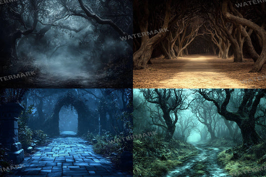 Spooky Forest Backdrops, Haunted Forest Backgrounds, Halloween Digital Scenes for Photoshop, Eerie Photography Overlays