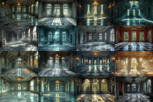Haunted Manor Ballroom Backdrops - Spooky Digital Backgrounds for Photography, Events | Photoshop Overlay, Photography Backdrop