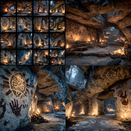 Ancient Cave Art Digital Backdrop, Burger Deity Background, Square Photography Prop, Unique Foodie Photo Booth, Prehistoric Restaurant Menu Design