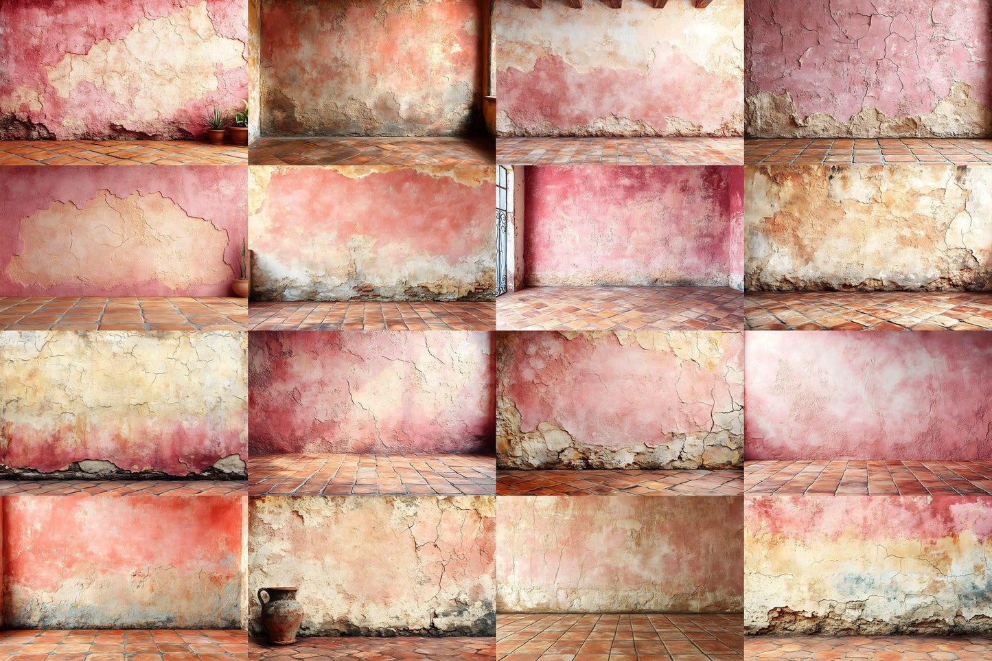 Cinnamon Blush Wall Backdrops | Textured Vintage Wall Background | Warm Rust Pink Photoshop Backdrop | Weathered Brick Digital Background