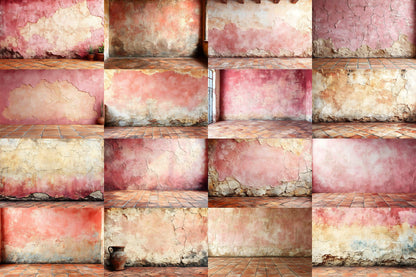 Cinnamon Blush Wall Backdrops | Textured Vintage Wall Background | Warm Rust Pink Photoshop Backdrop | Weathered Brick Digital Background