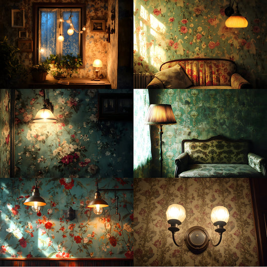 Vintage Wallpaper Room Backdrops, Photography Backgrounds, Digital Download for Portrait Photography, High-Resolution Images