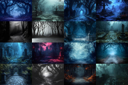 Spooky Forest Backdrops, Haunted Forest Backgrounds, Halloween Digital Scenes, Photoshop, Eerie Photography Overlays, Haunted Woodlands