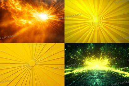 Yellow Sunburst Backdrop: 2PNGs for Retro Photo Backgrounds, Pop Art Photography Props, Groovy Sunshine Digital Backdrops