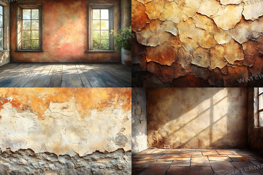 Sunlit Clay Wall Backdrop, Rustic Textured Background, Aged Plaster Walls, Warm Earthy Decor, Mediterranean Aesthetic, Photography Setting