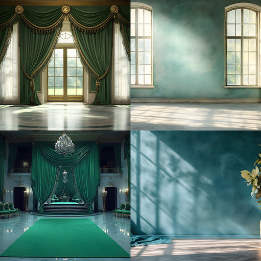 Royal Green Interior Digital Backdrop Set, Elegant Home Photography Backgrounds, for Stunning Visuals, High-Quality Images for Creative Projects