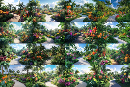 Tropical Bloom Backdrop: 5PNGs for Gorgeous Photography, Lush Floral Textures, Colorful Jungle Digital Backdrops - Overlays