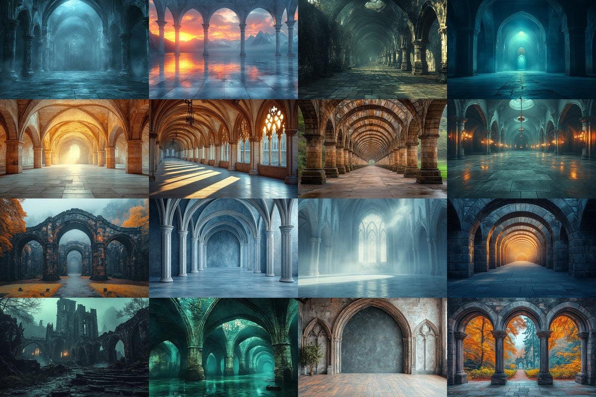 Wizarding School Arches Backdrop - Magical Gothic Photography Background - Fantasy Photoshop Overlay for Dark Academia & Mystic Themes