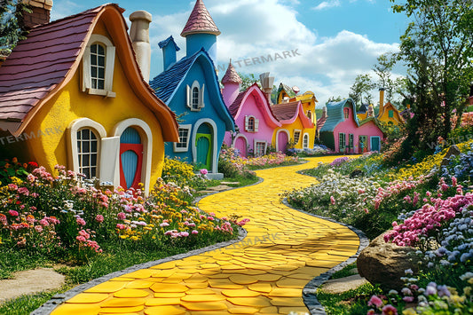 Munchkinland Wizard of Oz Backdrops - Whimsical Yellow Brick Road Photography Backgrounds - Fantasy Village Scenes | Dorothy Wizard of OZ