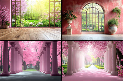 Royal Pink Garden Digital Backdrop, Floral Photography Background, Princess Portrait Scene, Photo Prop, Fairytale Garden Download