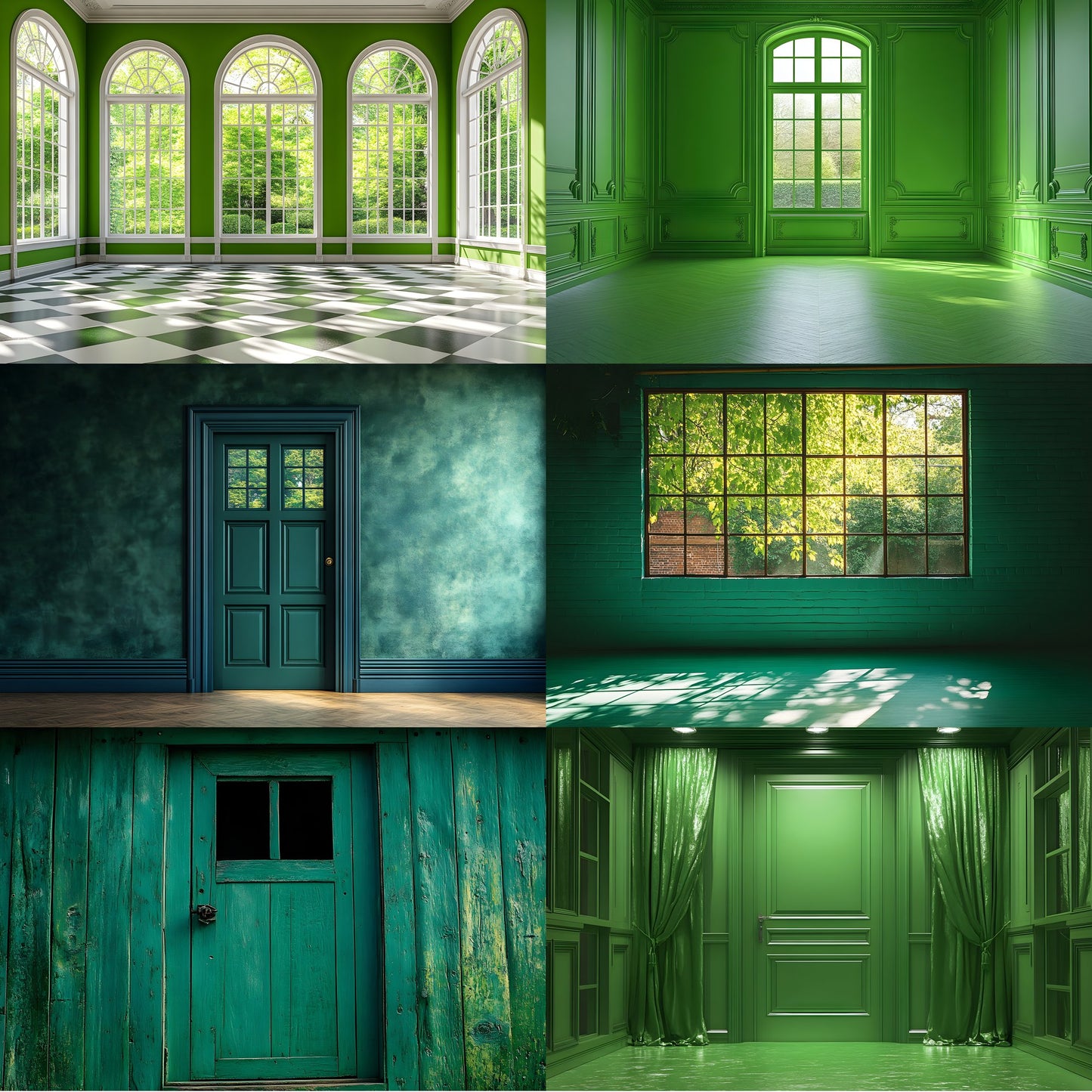 Royal Green Interior Backdrop Set, Photography Backgrounds, Digital Download for Photographers, Elegant Home Decor Photo Overlays