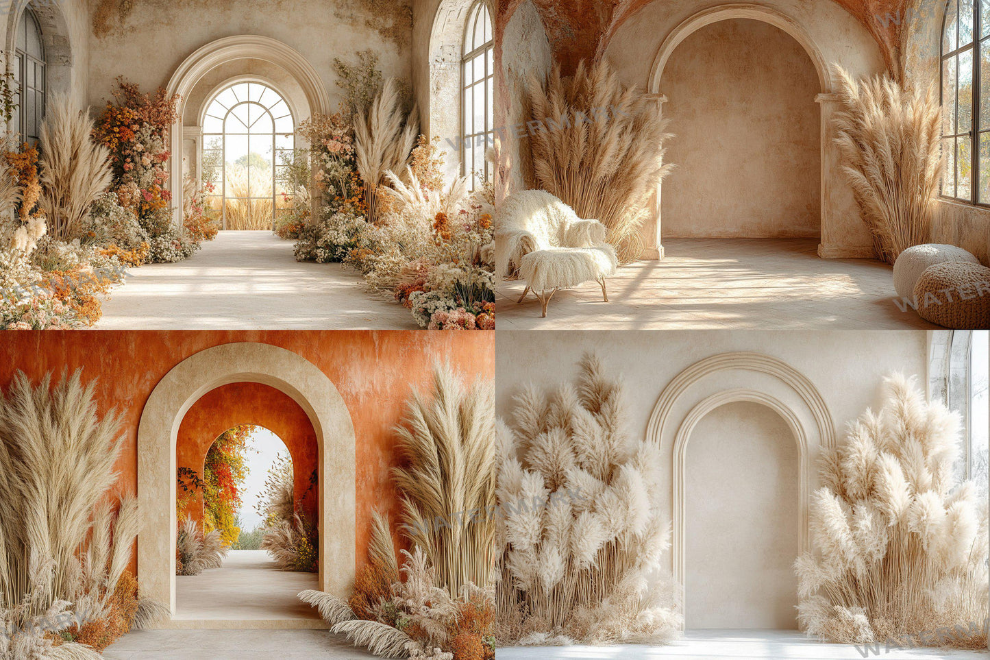 Boho Beige Backdrops - Neutral and Elegant Archway Digital Backdrops, Photoshop & Master Overlays - Wedding and Maternity Backdrops