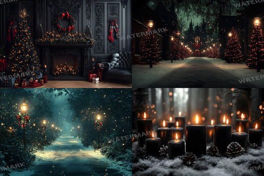 Gothic Christmas Backdrops, Black Christmas Backdrop, Gothic Festive Dark Hue Christmas Photography Backgrounds, Photoshop - 3:2 Ratio