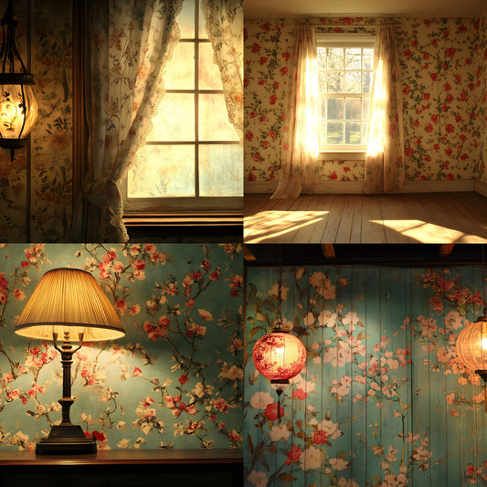 Vintage Wallpaper Room Digital Backdrop, Photography Backgrounds, Antique Interior Photo Prop, Printable Photography, High Resolution Images