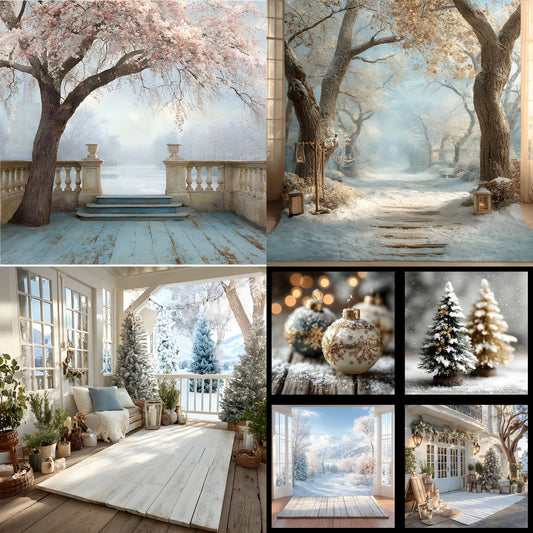 White Gold Christmas Backdrop, Snowy Outdoor Scene, Square Digital Background for Holiday Photography, Winter Wonderland Photo Prop, Festive Portrait
