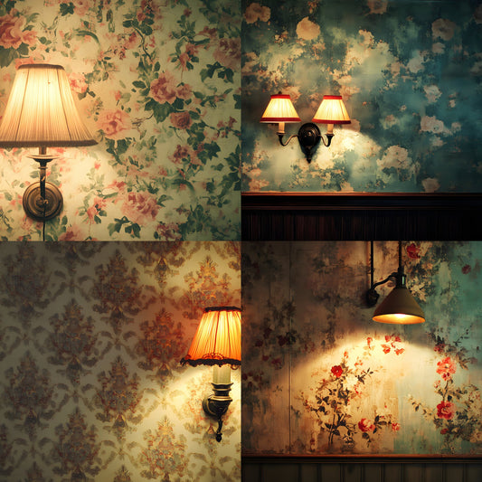 Vintage Wallpaper Room Digital Backdrop, Photography Backgrounds, Antique Interior Photo Prop, High-Res Image Download