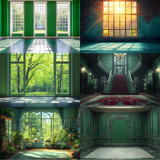 Royal Green Interior Digital Backdrop Collection, Photography Backgrounds, Elegant Home Photo Overlays, High-Resolution Images for Composites