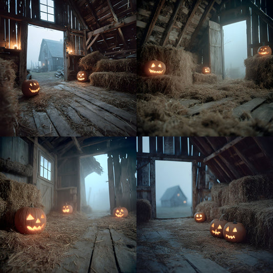 Midnight Abandoned Barn Loft Digital Backdrop, Square Photography Background, Spooky Photo Overlay, Grunge Texture, Eerie Scene, Fantasy Art, SQBD