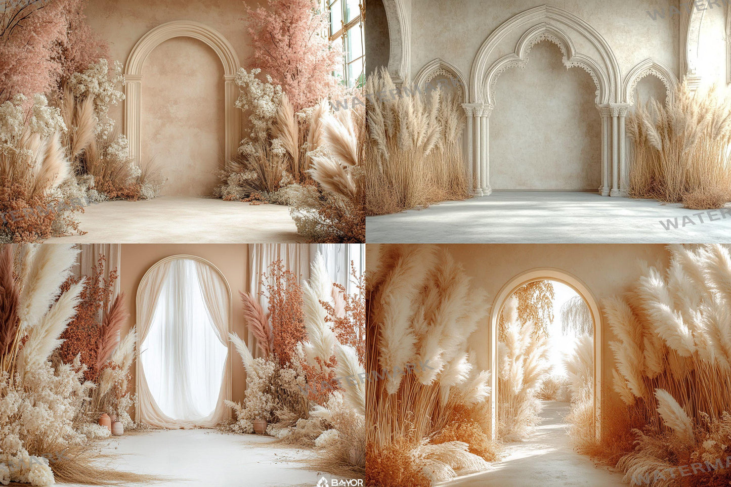 Boho Beige Backdrops - Neutral and Elegant Archway Digital Backdrops, Photoshop & Master Overlays - Wedding and Maternity Backdrops