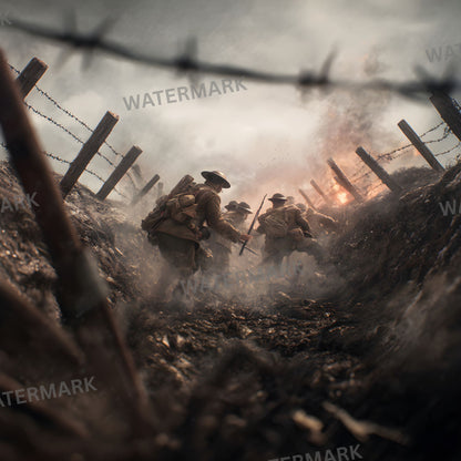 WW1 Soldiers Charging Digital Backdrop, Military Background for Photography, Historical Reenactment Photo Prop, Image Collection