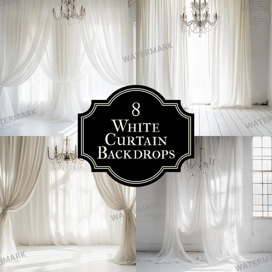 White Curtain Backdrop Collection - 8 Elegant Textured Surfaces for Photography, Digital Art, and Home Decor