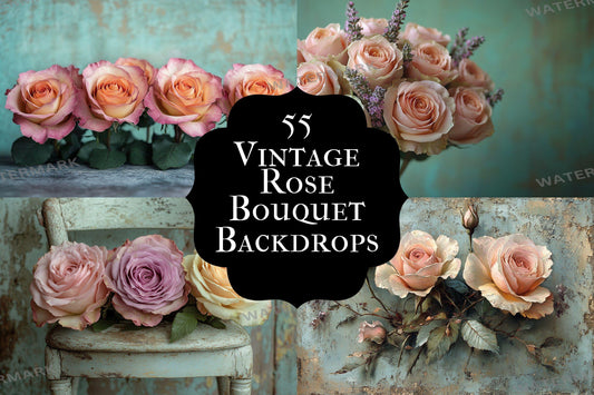 Vintage Rose Bouquet Digital Backgrounds ��������� Romantic Floral Photoshop Overlays for Timeless Photography & Artistic Photo Editing