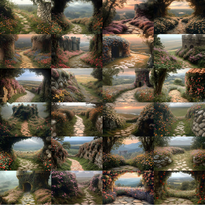 Wildflower Castle Backdrop, Wall View Digital Backgrounds, Fantasy Photography, Images, Enchanted Scene, Dreamy Photo Overlays