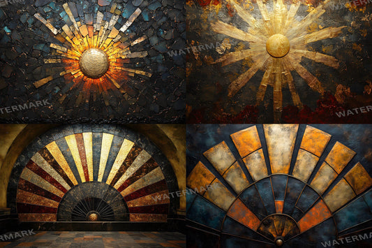 Sunburst Deco Digital Backdrops | Art Deco Sunburst Textures | Golden Sunburst Backgrounds for Photoshop, Photography & Composites