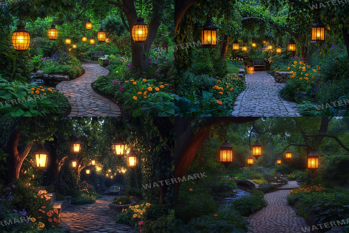 Hidden Lantern Garden Backdrop: PNGs for Enchanting Night Photography, Magical Forest Lantern Scenes, Serene Secret Garden Backdrop