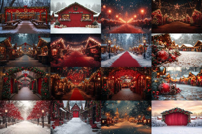 Warm Christmas Market Scene Photography Backdrops - 00x00px PNGs for Digital Artists  Designers
