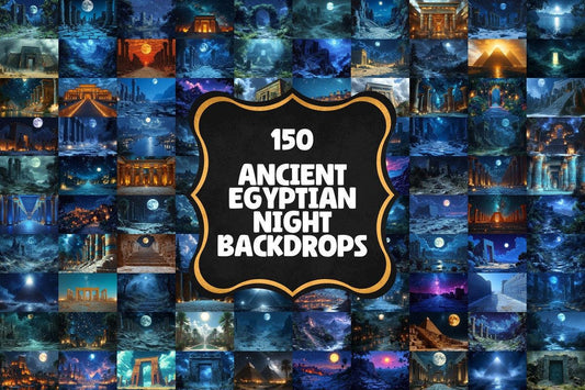 Ancient Egyptian Night Backdrops - Warm Aesthetic Photo Editing Overlays for Digital Art 00x00px Commercial Use Allowed