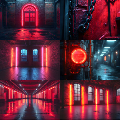 Neon Industrial Rustic Photography Backdrop Set, Urban Digital Backgrounds for Portraits, Graffiti Wall Photo Overlays, LBXD
