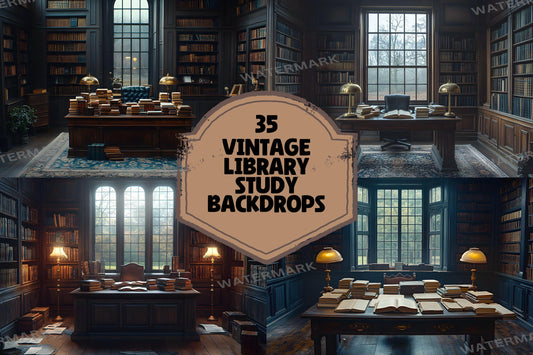 Vintage Library Study Backdrops - Dark Academia Aesthetic Backgrounds for Photography, Photoshop, Digital Art & Bookish Scenes