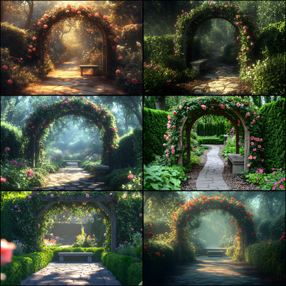 Secret Garden Arbour Digital Backdrop, Floral Arbour Background, Photography Backdrop, Wedding Arbour, Spring Garden Photo Background, Landscape