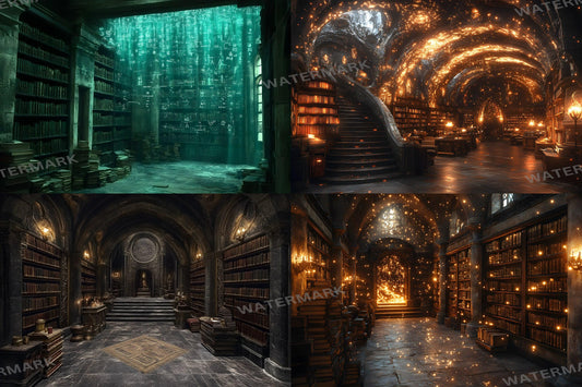 Wizard���������s Library Backdrops | Magical Study | Mystical Bookshelves | Fantasy Digital Backgrounds - Wizarding School Backdrops