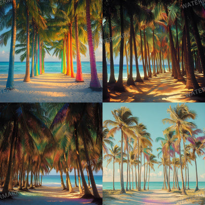 Tropical Palm Tree Beach Photography Backdrop ��������� Rainbow -Hue Colorful Beach Backdrops, Summer Parties, Vacation Photoshoots, Summer Backdrop