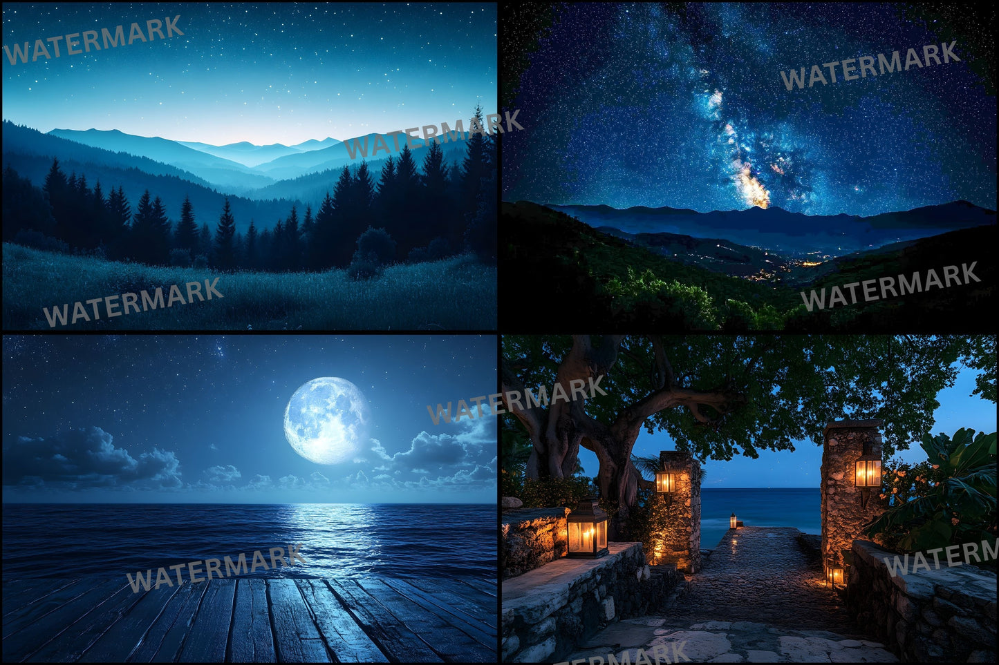 Starry Night Digital Backdrop Bundle, Dreamy Backgrounds for Photography, Celestial Photo Overlays, Magical Night Sky Scenes, LBXD