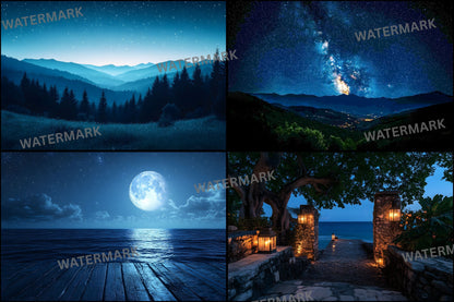 Starry Night Digital Backdrop Bundle, Dreamy Backgrounds for Photography, Celestial Photo Overlays, Magical Night Sky Scenes, LBXD