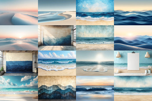 Modern Coastal Gradient Backdrop: PNGs for Beach Photo Editing, Abstract Ocean Photography Props, Serene Seaside Digital Backdrops