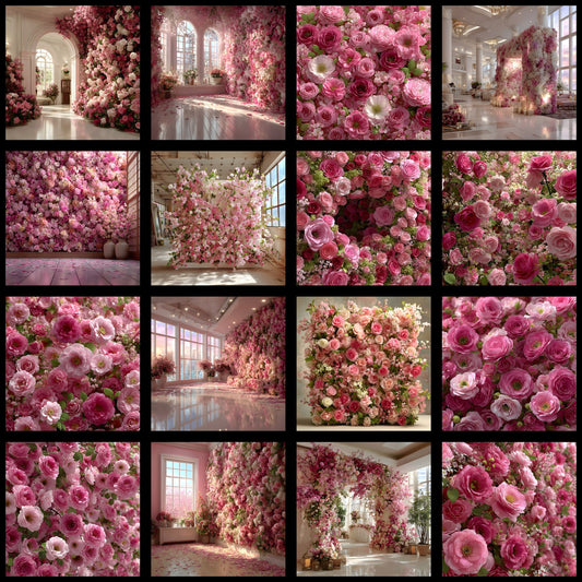 Pink Rose Flower Wall Digital Backdrop Photography, Floral Wedding Background, Square Photo Booth Prop, Elegant Party Decor, Printable Portrait Image